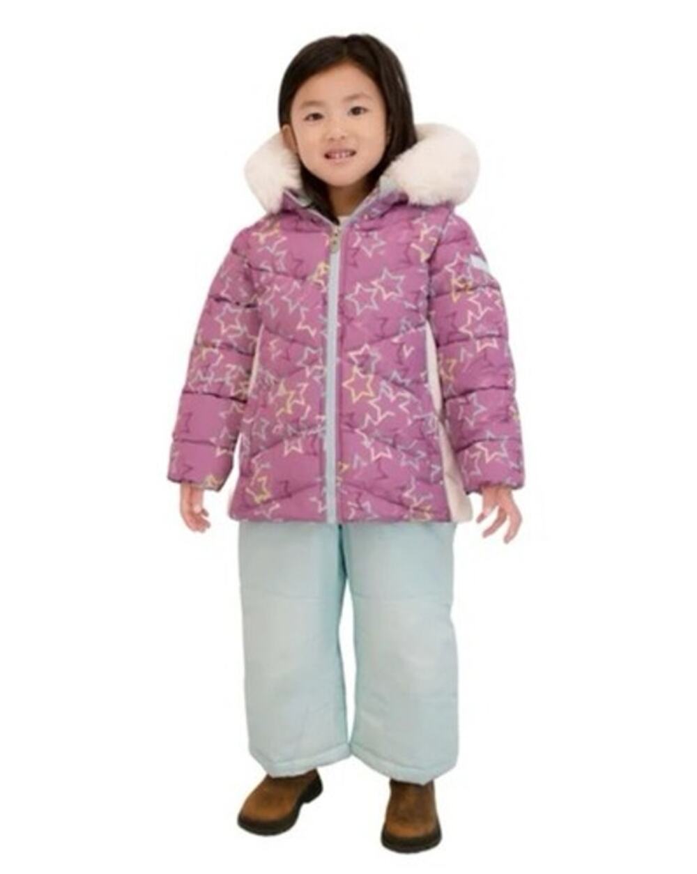 Spyder Girls 2T Ski Snow Suit Jacket Bib Pants Star Print Faux Fur